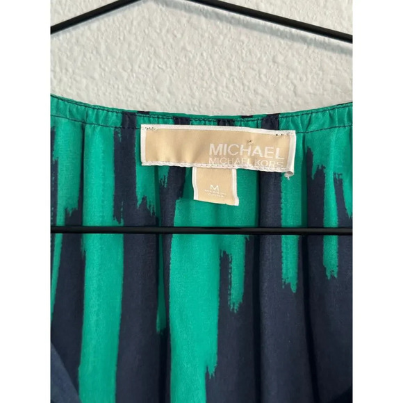 MICHAEL Michael Kors Top Womens Blouse M Green Blue Long Sleeves Tunic - Picture 4 of 13